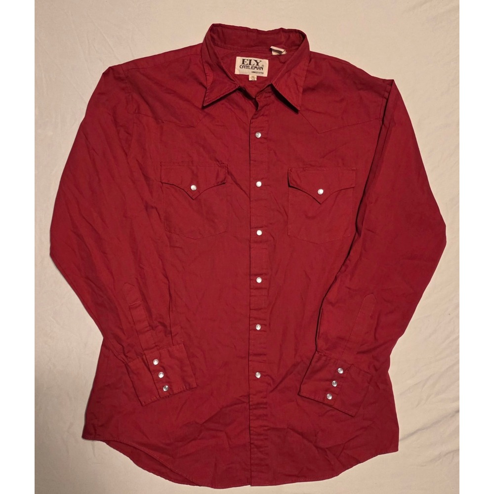 Vintage ELY Cattleman Men's 16-34 Pearl Snap Western Shirt Burgundy